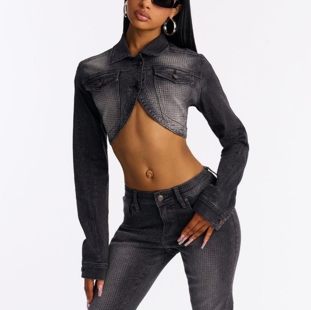 Embellished Bolero Denim Jacket ▪︎ Black Wash ▪︎ XL - Picture 7 of 15